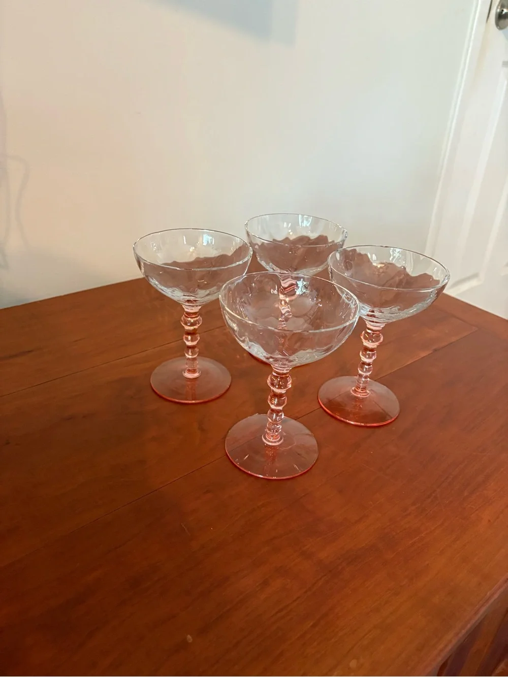 Pink Depression Glass Champagne Coupe Sherbet Glasses Set of 4